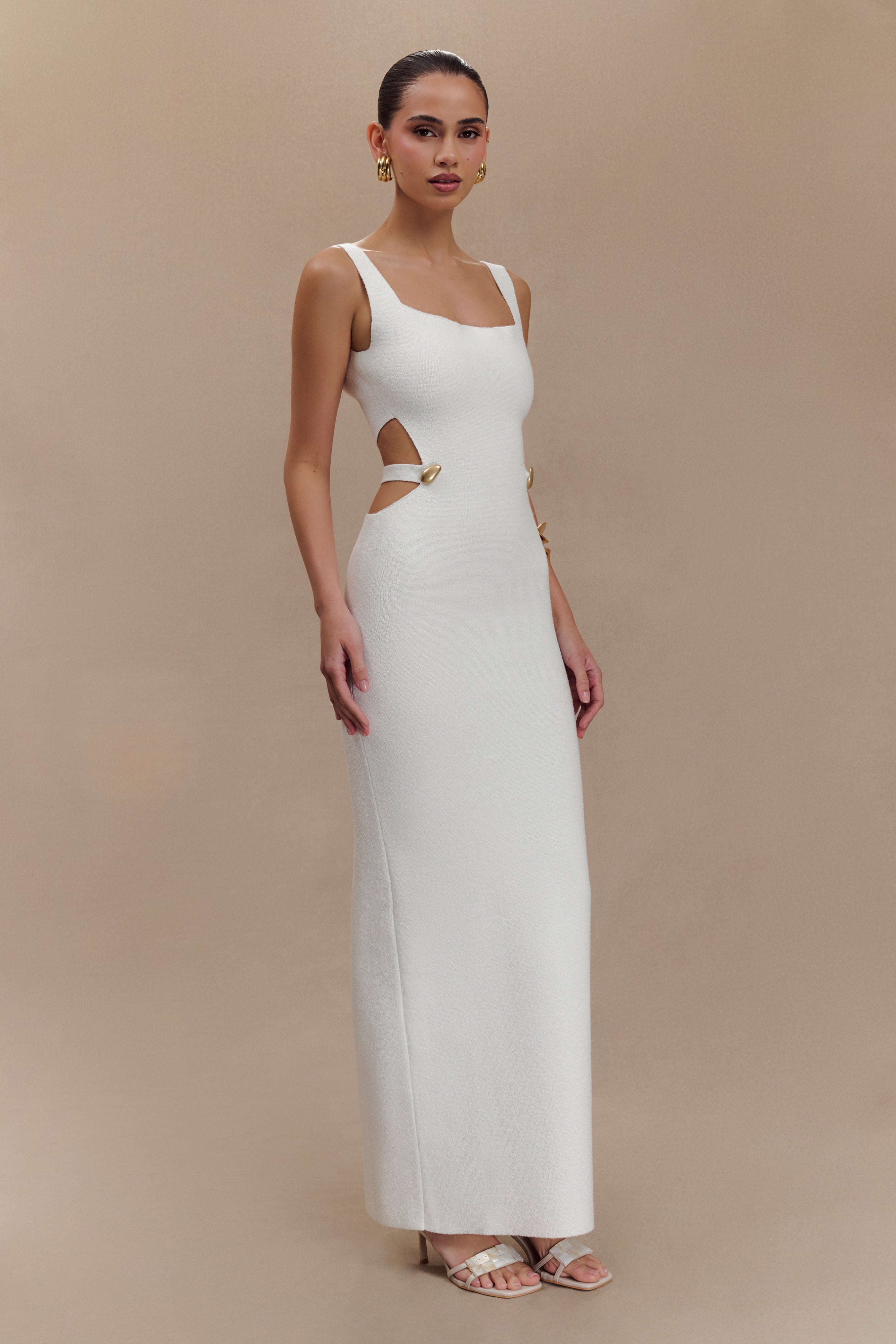 Alysanne Cut Out Knit Maxi Dress - White-My Chic Way.All Rights Reserved