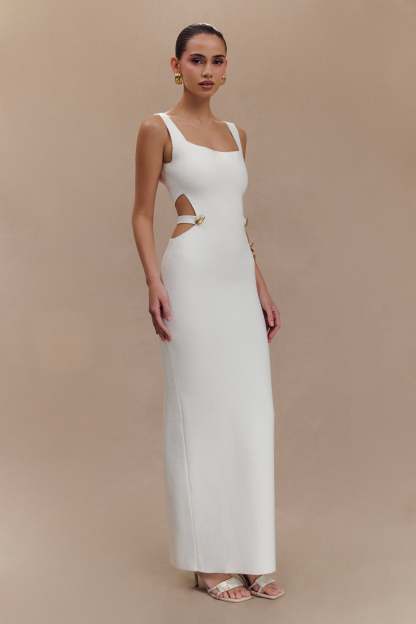 Alysanne Cut Out Knit Maxi Dress - White-My Chic Way.All Rights Reserved