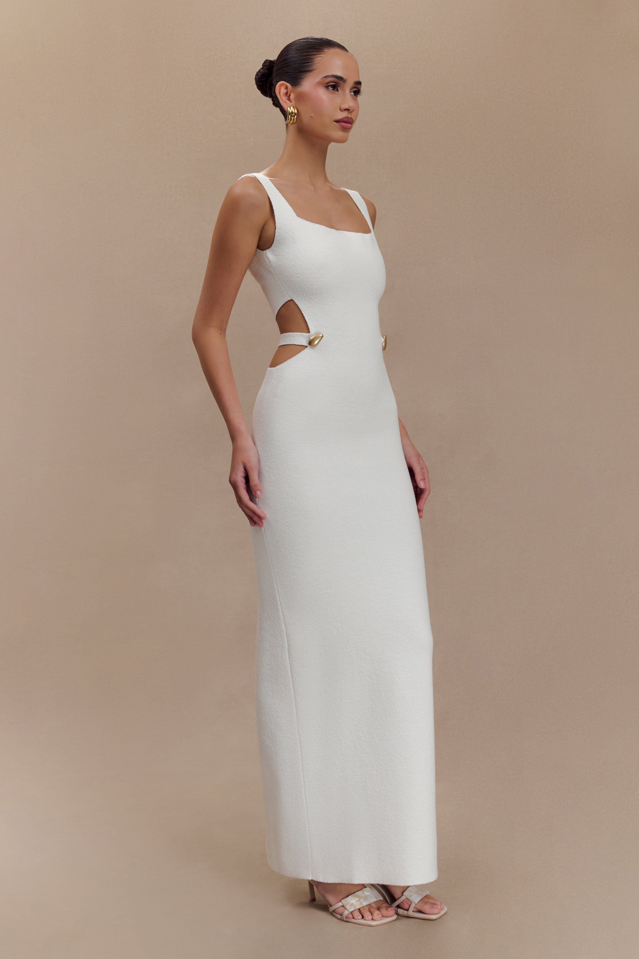 Alysanne Cut Out Knit Maxi Dress - White-My Chic Way.All Rights Reserved