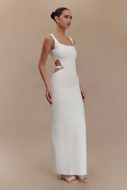 Alysanne Cut Out Knit Maxi Dress - White-My Chic Way.All Rights Reserved