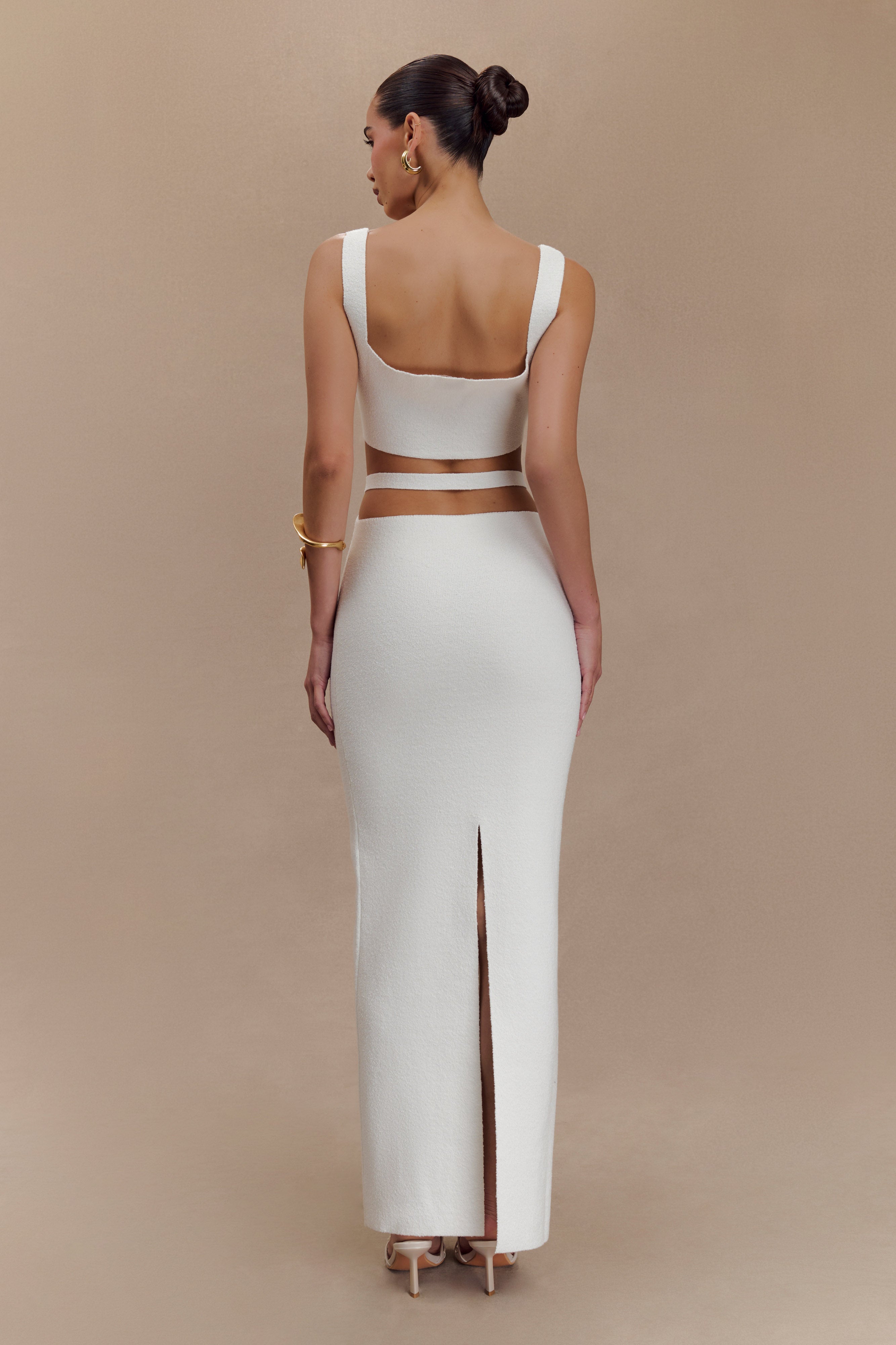 Alysanne Cut Out Knit Maxi Dress - White-My Chic Way.All Rights Reserved