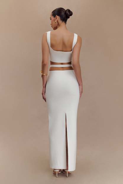 Alysanne Cut Out Knit Maxi Dress - White-My Chic Way.All Rights Reserved