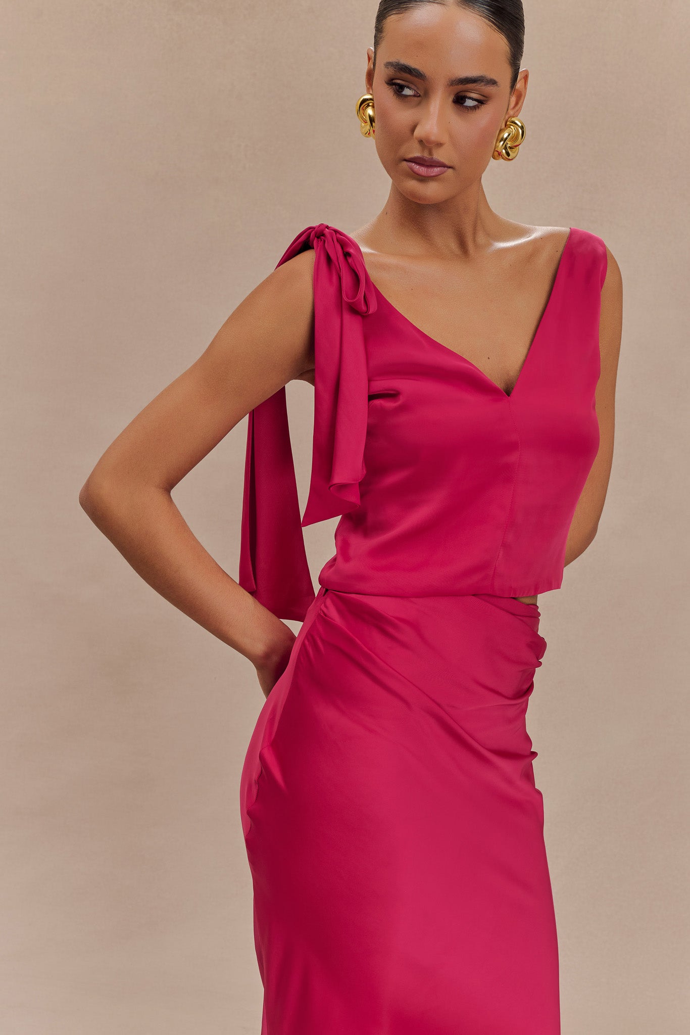 Nicola Satin Tie Sleeveless Top - Pink Cherry-My Chic Way.All Rights Reserved