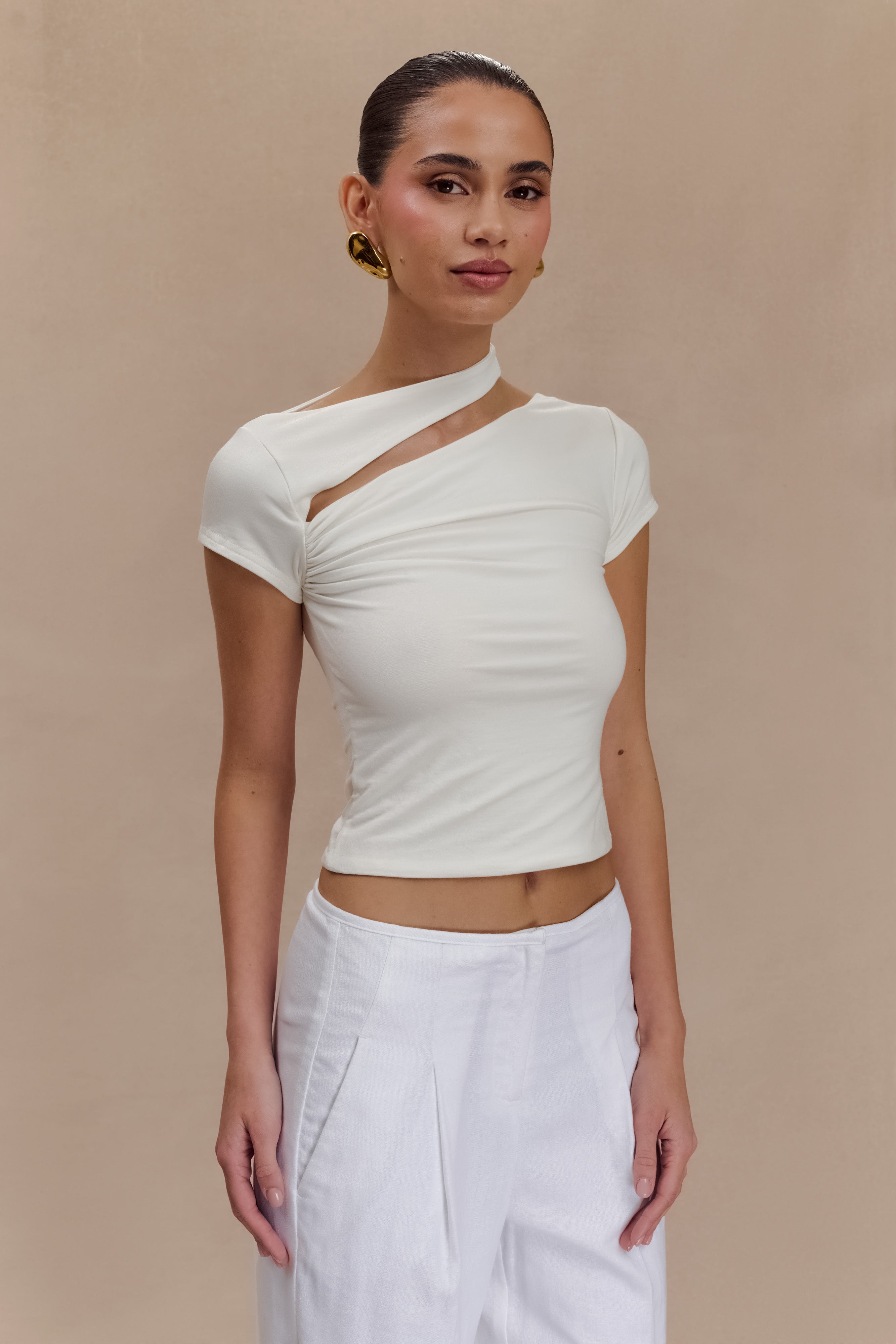 Aurelie Cut Out Short Sleeve Top - Ivory-My Chic Way.All Rights Reserved