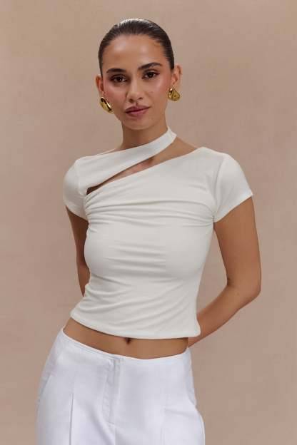 Aurelie Cut Out Short Sleeve Top - Ivory-My Chic Way.All Rights Reserved