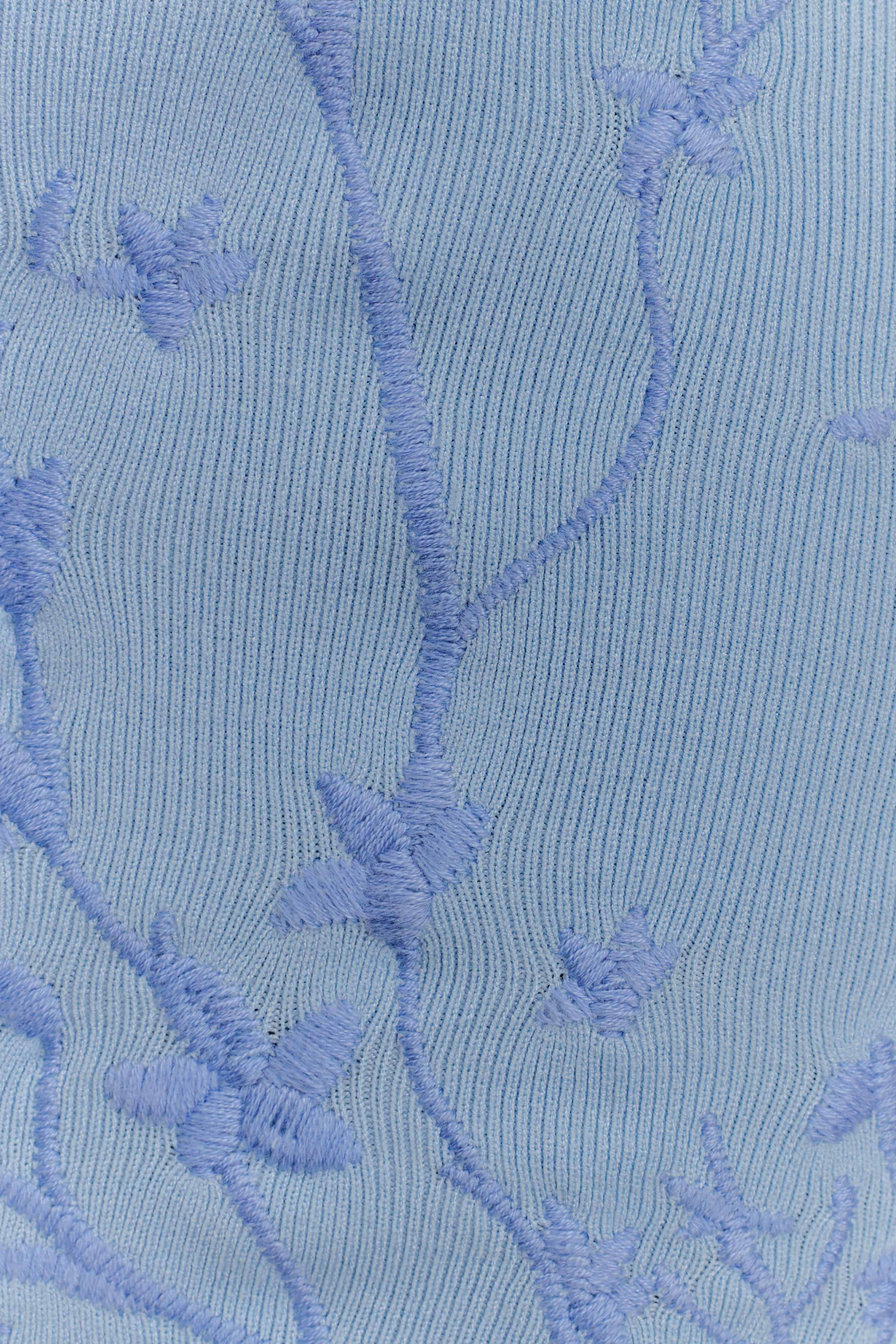 Mallory Off Shoulder Embroidered Knit Mini Dress - Ice Blue-My Chic Way.All Rights Reserved