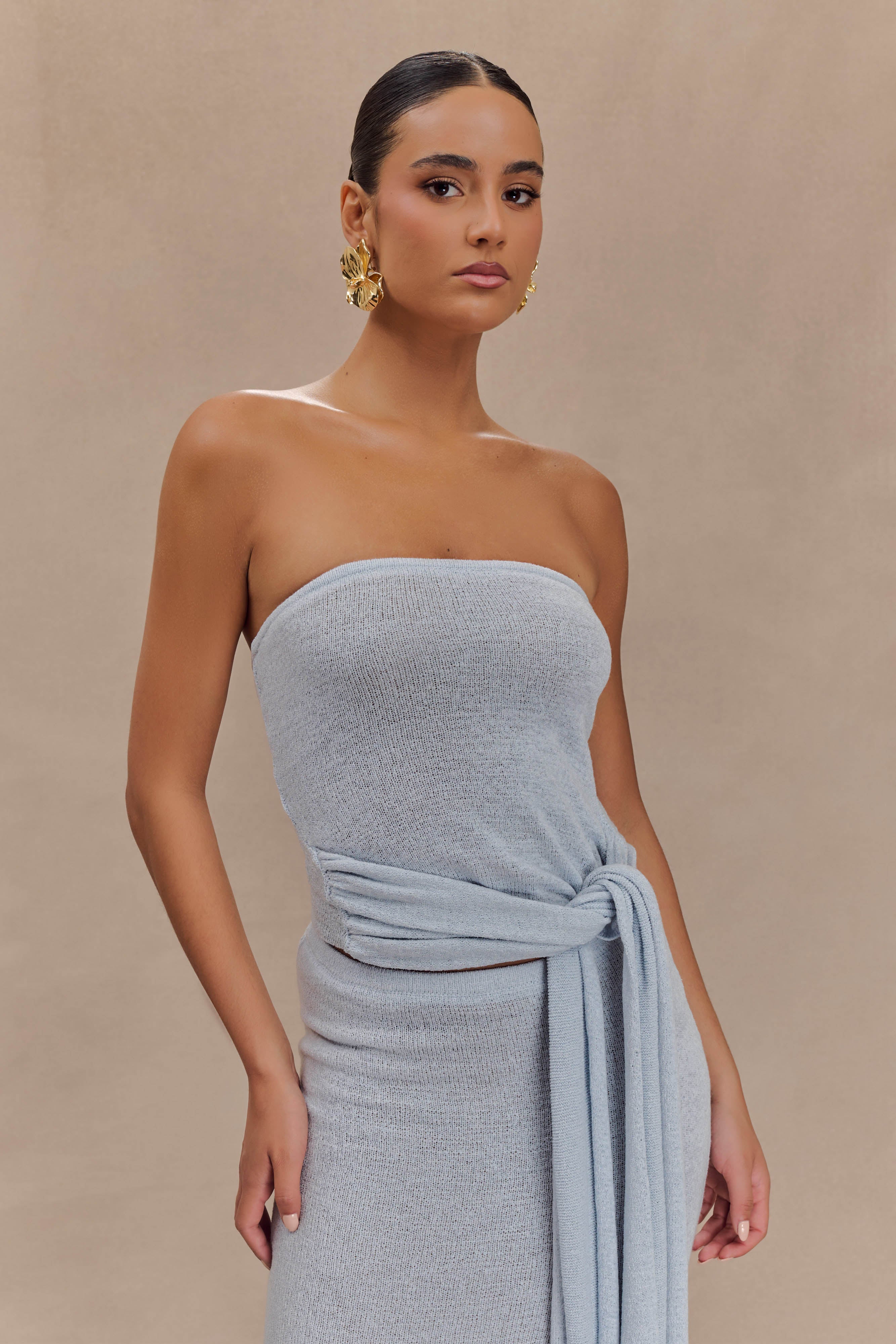 Phoebe Strapless Tie Knit Top - Ice Blue-My Chic Way.All Rights Reserved