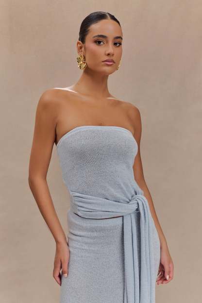 Phoebe Strapless Tie Knit Top - Ice Blue-My Chic Way.All Rights Reserved