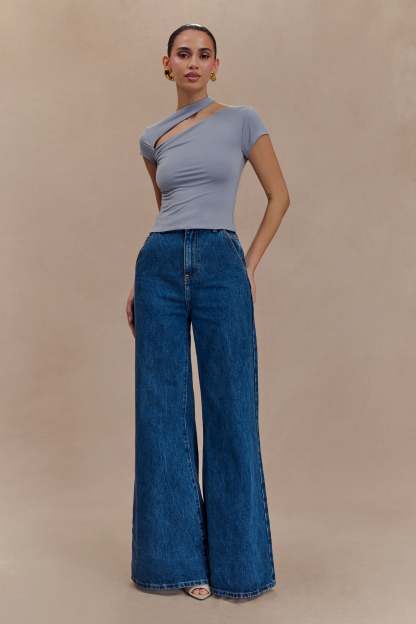 Aurelie Cut Out Short Sleeve Top - Slate Grey-My Chic Way.All Rights Reserved