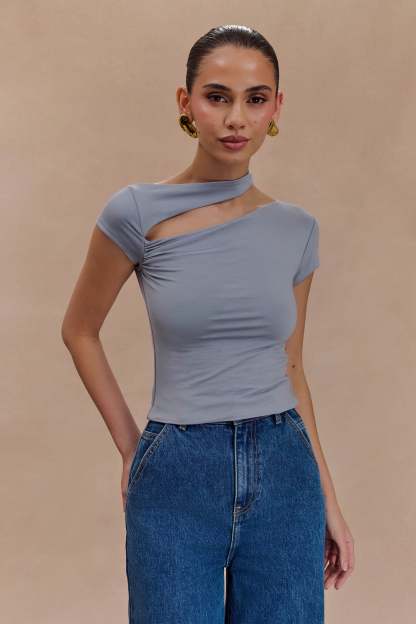 Aurelie Cut Out Short Sleeve Top - Slate Grey-My Chic Way.All Rights Reserved