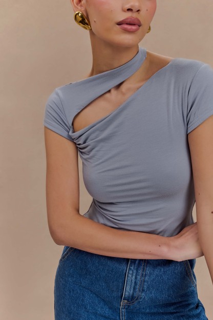 Aurelie Cut Out Short Sleeve Top - Slate Grey-My Chic Way.All Rights Reserved