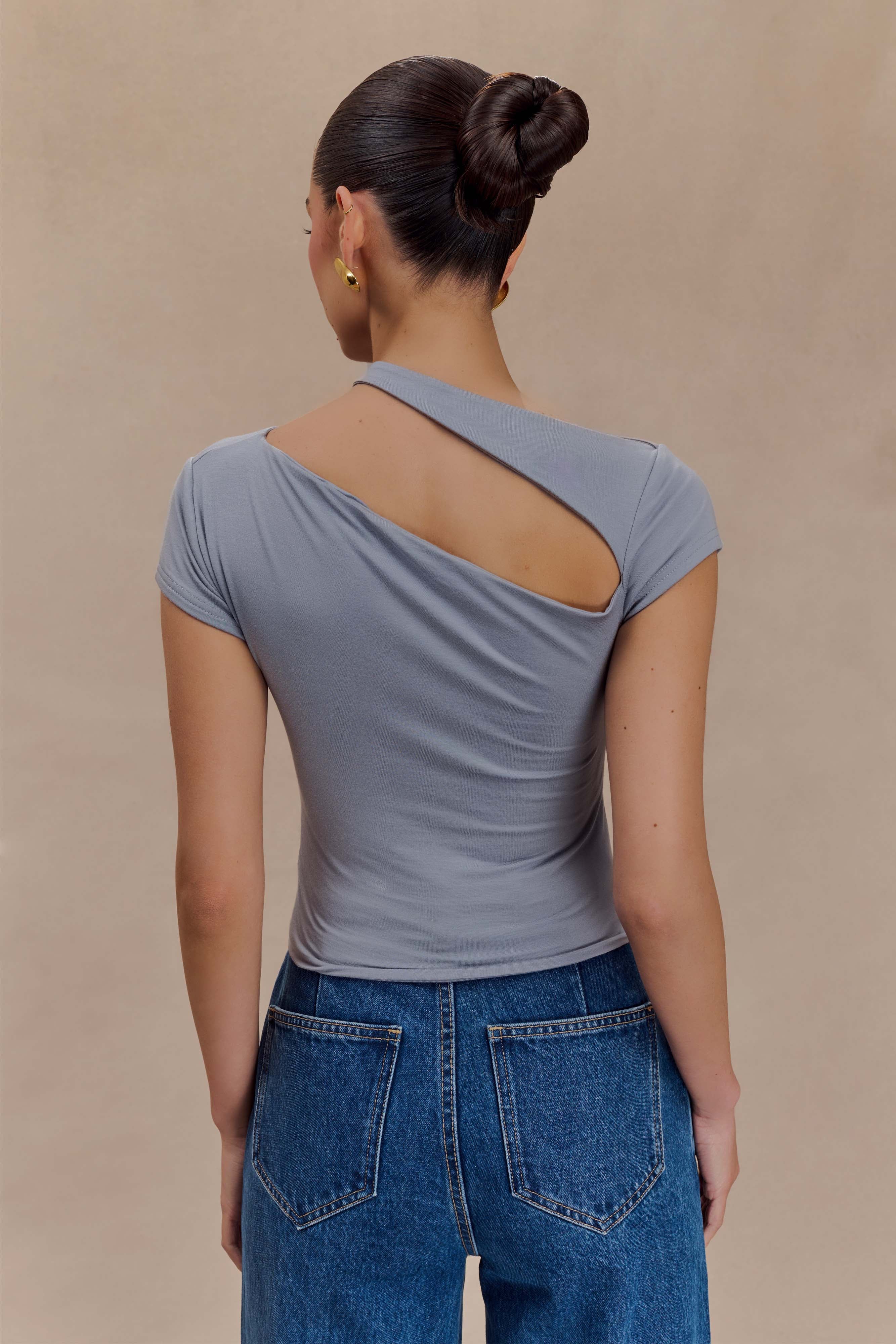 Aurelie Cut Out Short Sleeve Top - Slate Grey-My Chic Way.All Rights Reserved