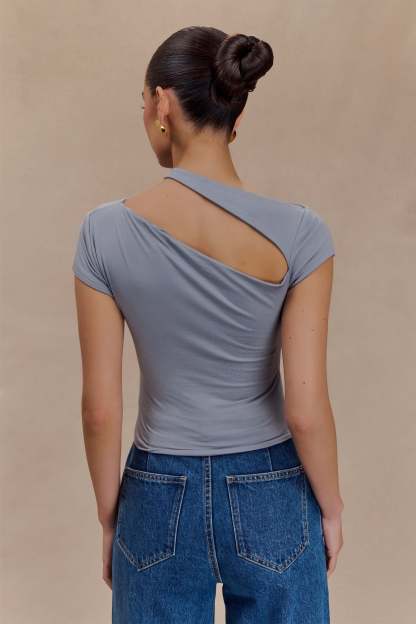 Aurelie Cut Out Short Sleeve Top - Slate Grey-My Chic Way.All Rights Reserved