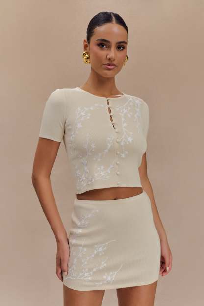 Monroe Embroidered Knit Top - Cream And Ivory-My Chic Way.All Rights Reserved