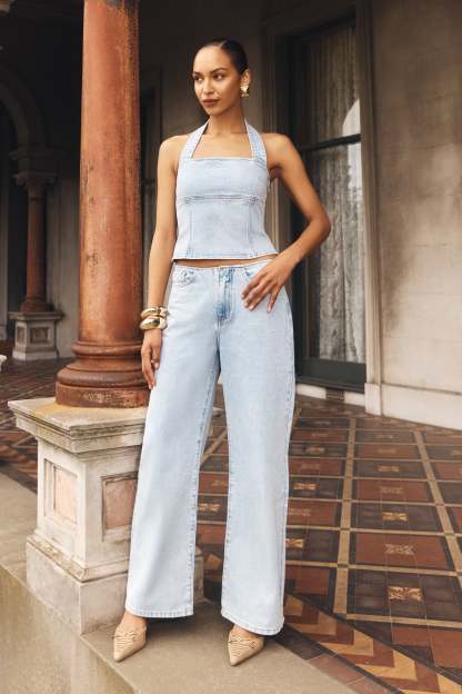 Caitlin Mid Rise Denim Flare Jeans - Light Blue-My Chic Way.All Rights Reserved