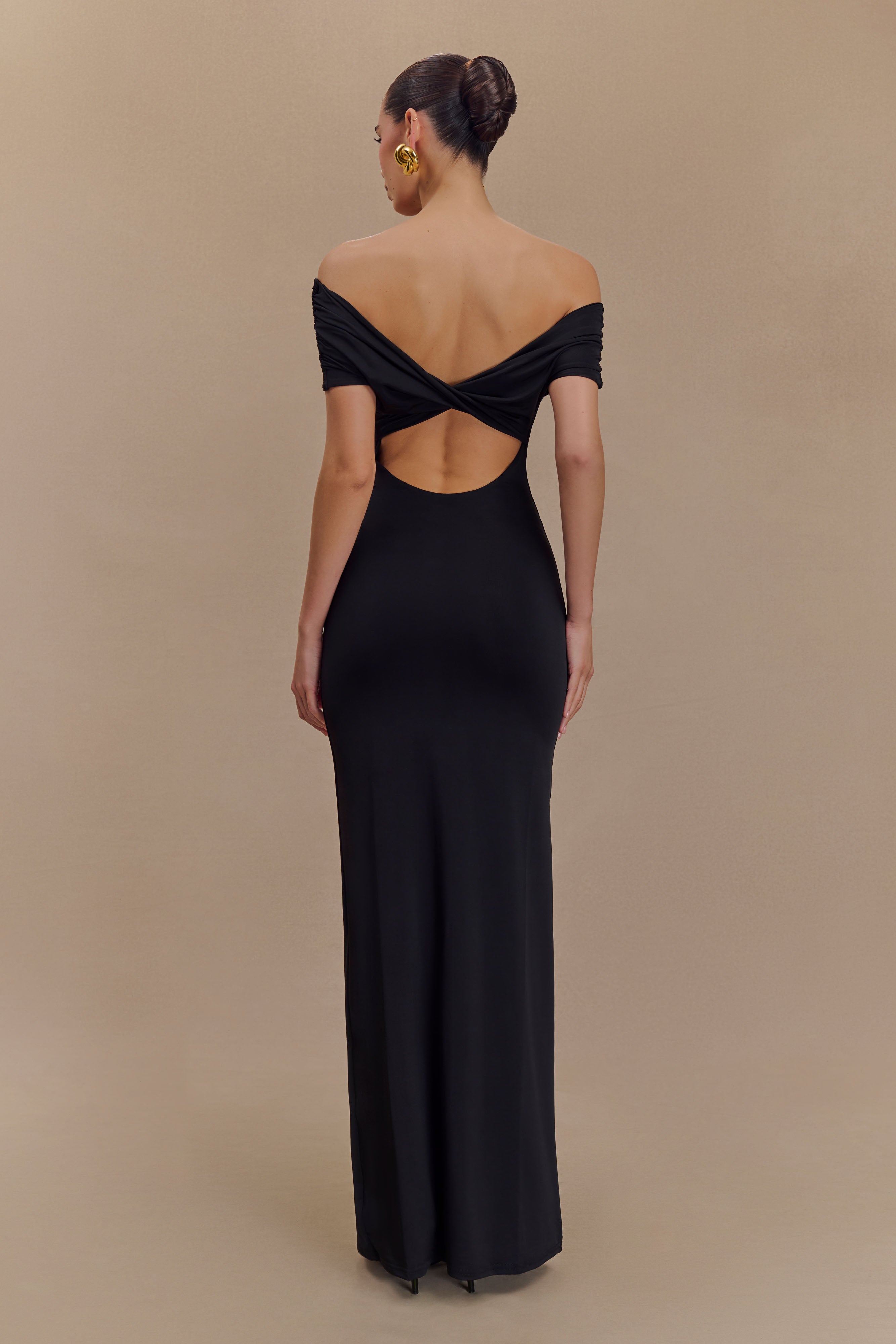 Imogen Off Shoulder Slinky Maxi Dress - Black-My Chic Way.All Rights Reserved