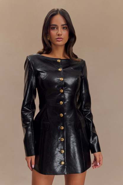 Nancy Faux Leather Mini Dress - Black-My Chic Way.All Rights Reserved