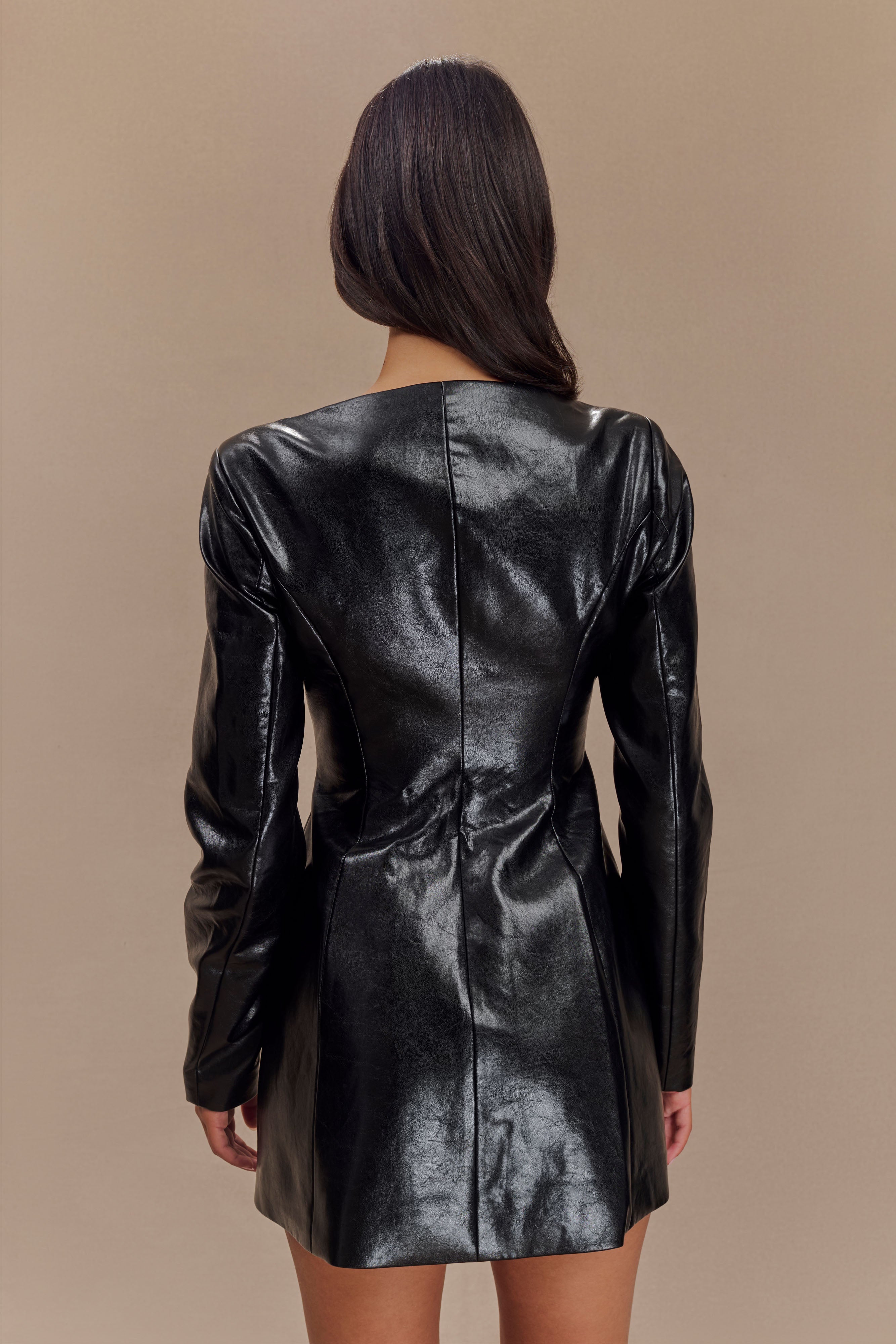 Nancy Faux Leather Mini Dress - Black-My Chic Way.All Rights Reserved