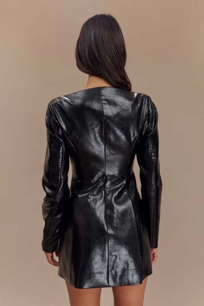 Nancy Faux Leather Mini Dress - Black-My Chic Way.All Rights Reserved