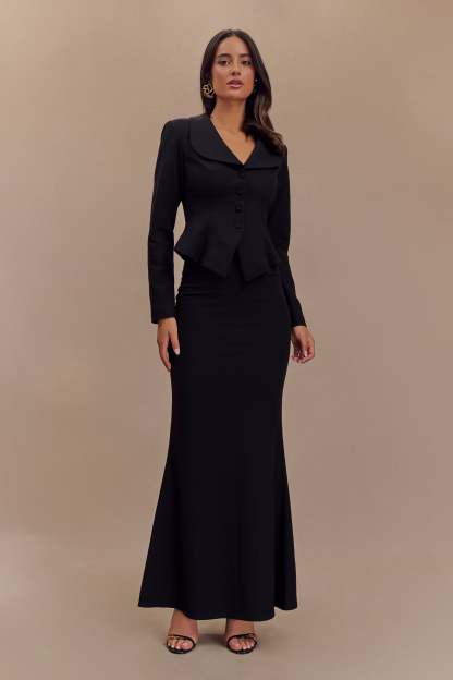 Grace Suiting Maxi Skirt - Black-My Chic Way.All Rights Reserved