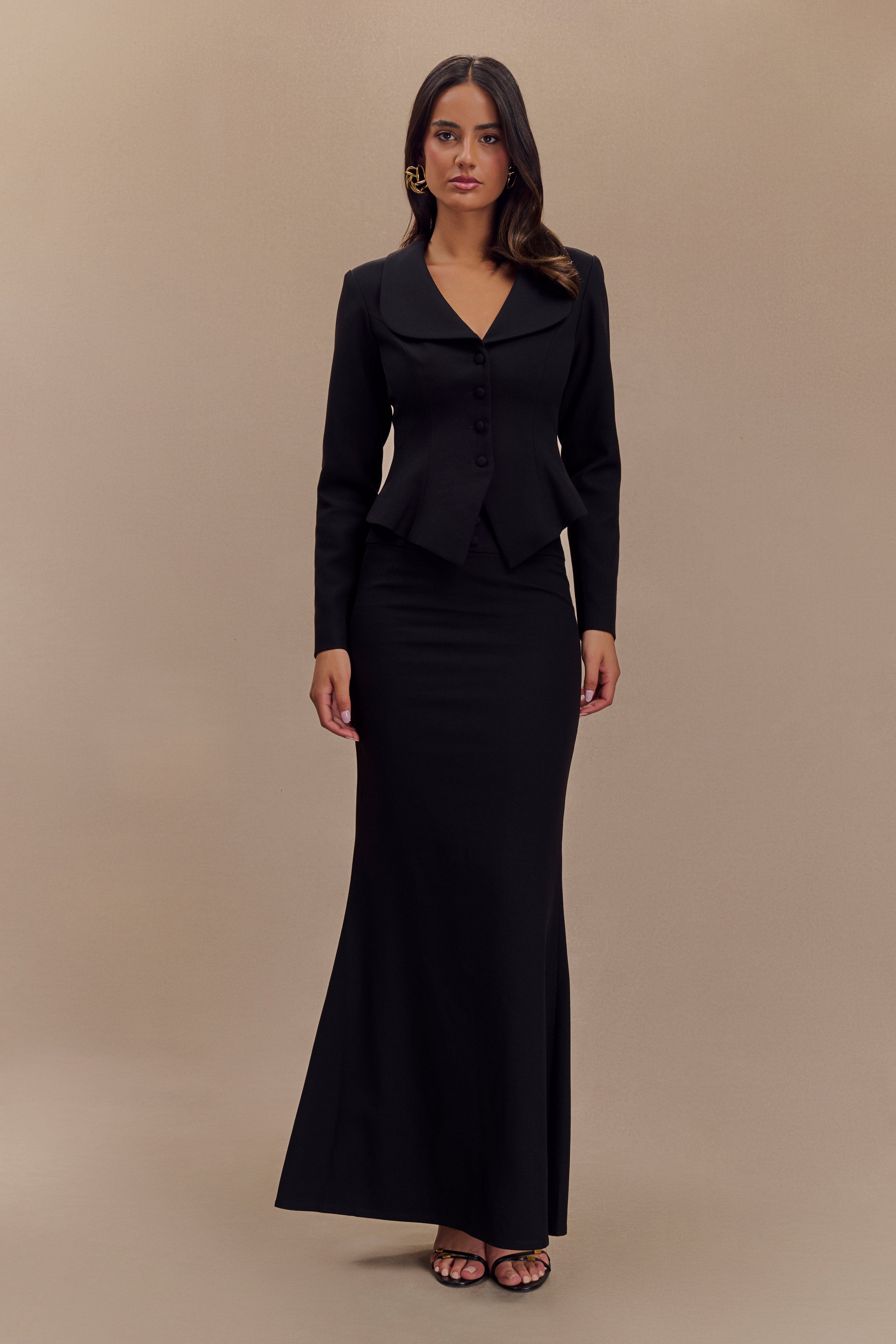 Gracia Suiting Long Sleeve Blazer - Black-My Chic Way.All Rights Reserved