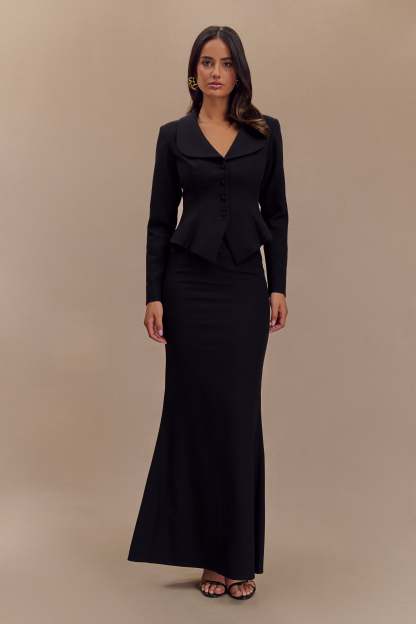 Gracia Suiting Long Sleeve Blazer - Black-My Chic Way.All Rights Reserved
