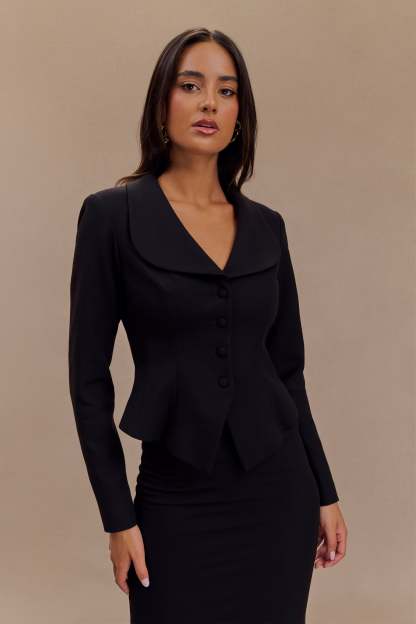 Gracia Suiting Long Sleeve Blazer - Black-My Chic Way.All Rights Reserved