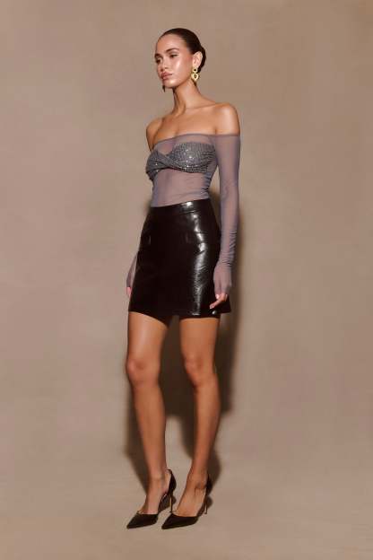Garcelle Diamante Off Shoulder Top - Gunmetal-My Chic Way.All Rights Reserved