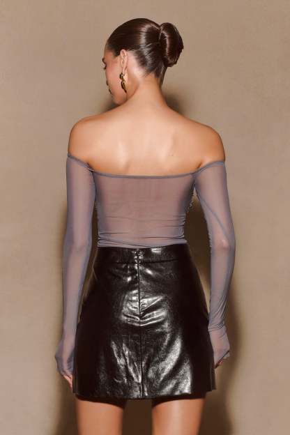 Garcelle Diamante Off Shoulder Top - Gunmetal-My Chic Way.All Rights Reserved