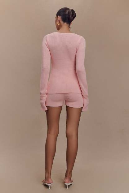 Noah Knit Tie Long Sleeve Top - Baby Pink-My Chic Way.All Rights Reserved