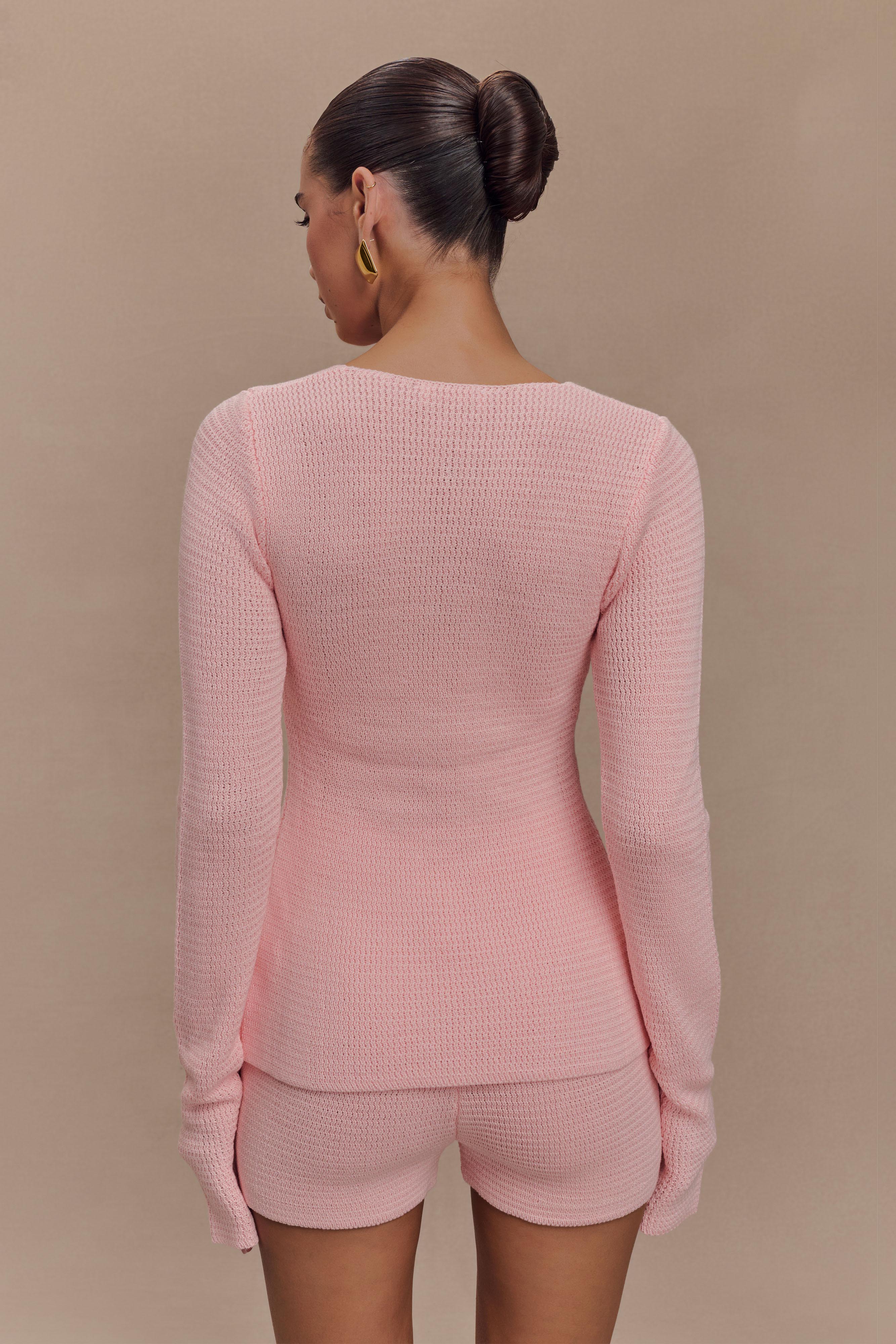 Noah Knit Tie Long Sleeve Top - Baby Pink-My Chic Way.All Rights Reserved