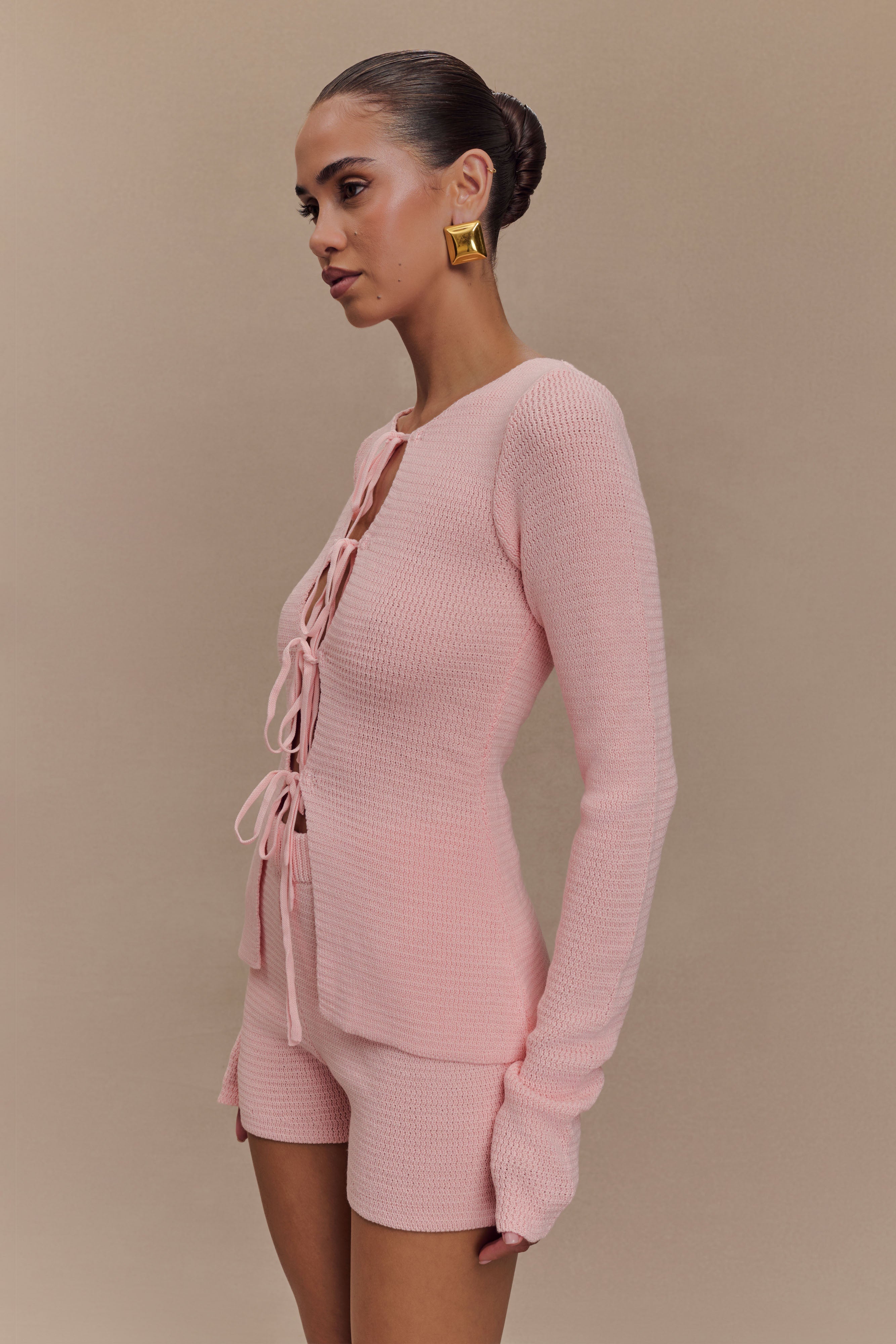 Noah Knit Tie Long Sleeve Top - Baby Pink-My Chic Way.All Rights Reserved
