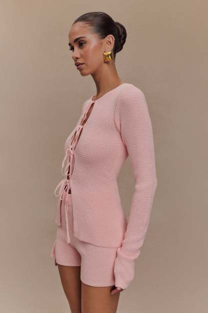 Noah Knit Tie Long Sleeve Top - Baby Pink-My Chic Way.All Rights Reserved
