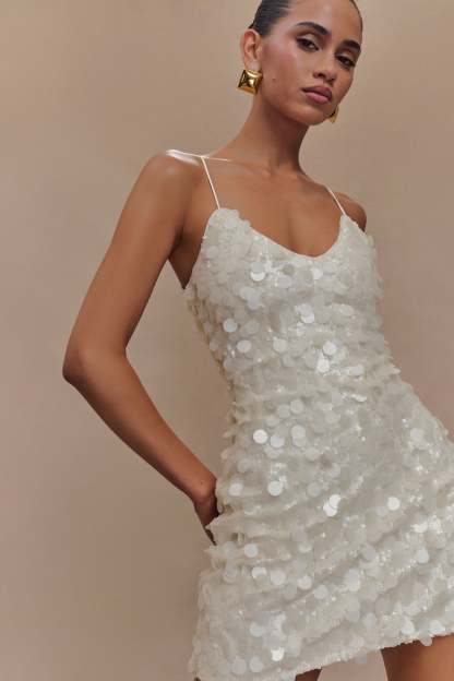 Romilly Sequin Mini Dress - Ivory-My Chic Way.All Rights Reserved