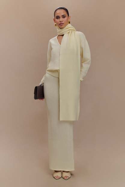 Ella V Neck Knit Jumper With Scarf - Ivory Marle-My Chic Way.All Rights Reserved