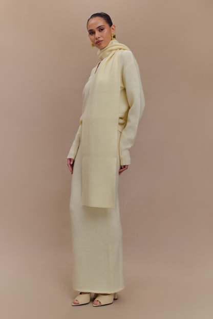 Ella V Neck Knit Jumper With Scarf - Ivory Marle-My Chic Way.All Rights Reserved
