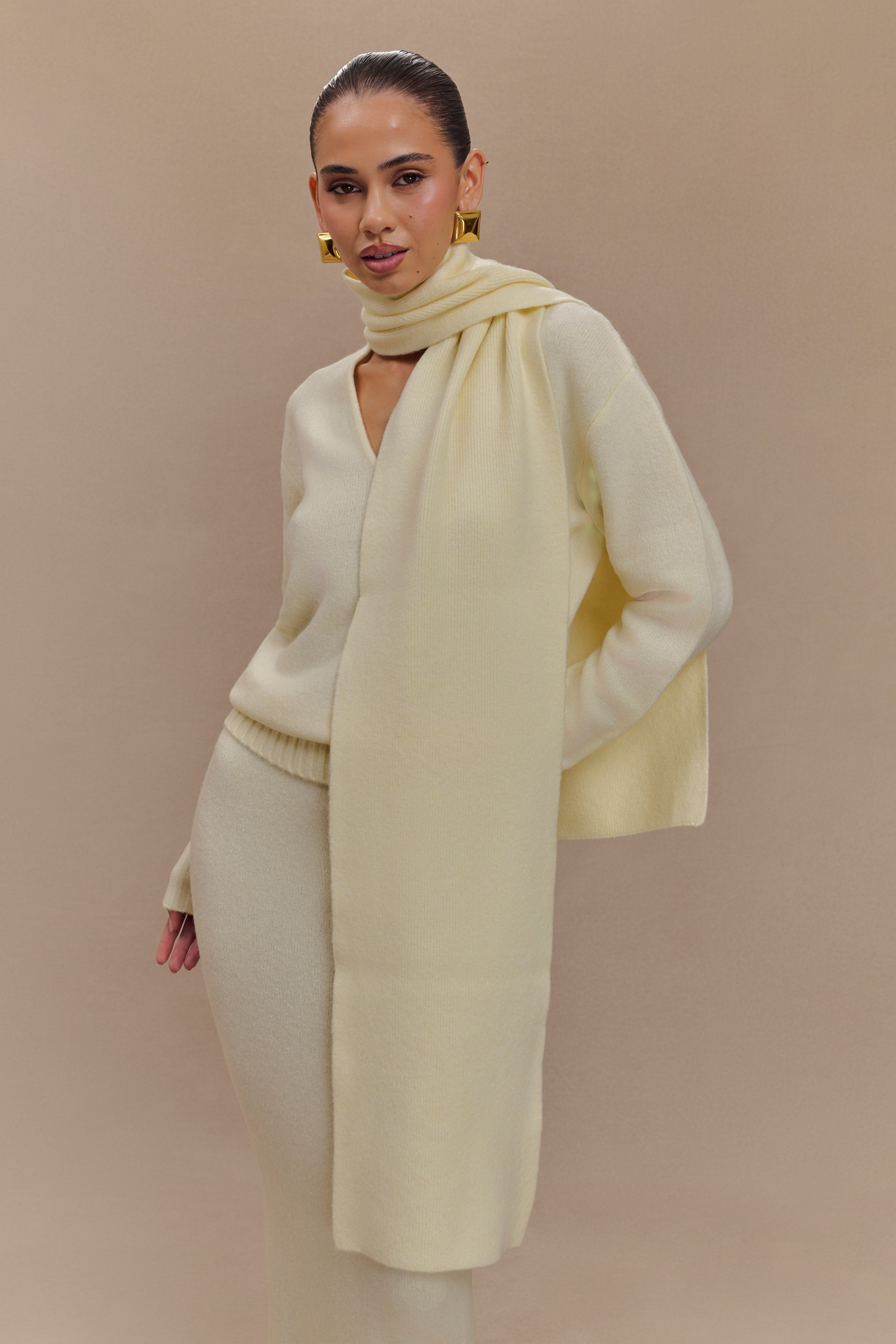 Ella V Neck Knit Jumper With Scarf - Ivory Marle-My Chic Way.All Rights Reserved