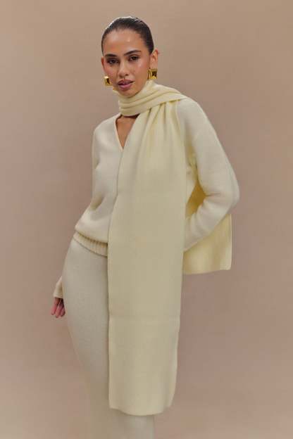 Ella V Neck Knit Jumper With Scarf - Ivory Marle-My Chic Way.All Rights Reserved