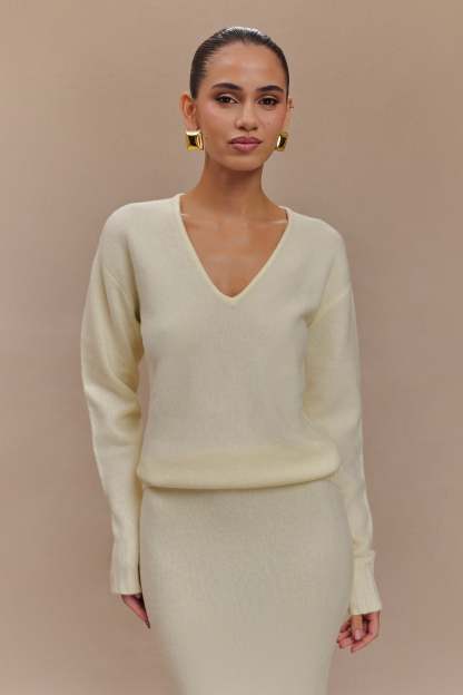 Ella V Neck Knit Jumper With Scarf - Ivory Marle-My Chic Way.All Rights Reserved