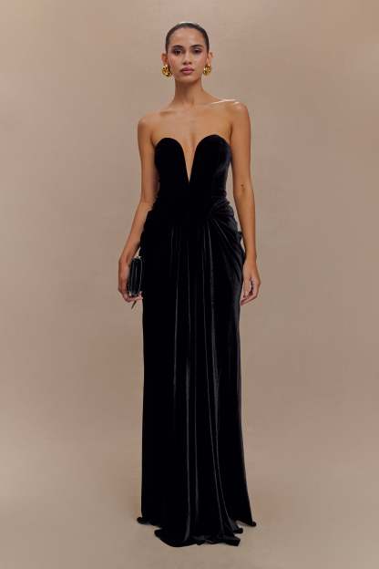 Paige Strapless Velvet Maxi Dress - Black-My Chic Way.All Rights Reserved