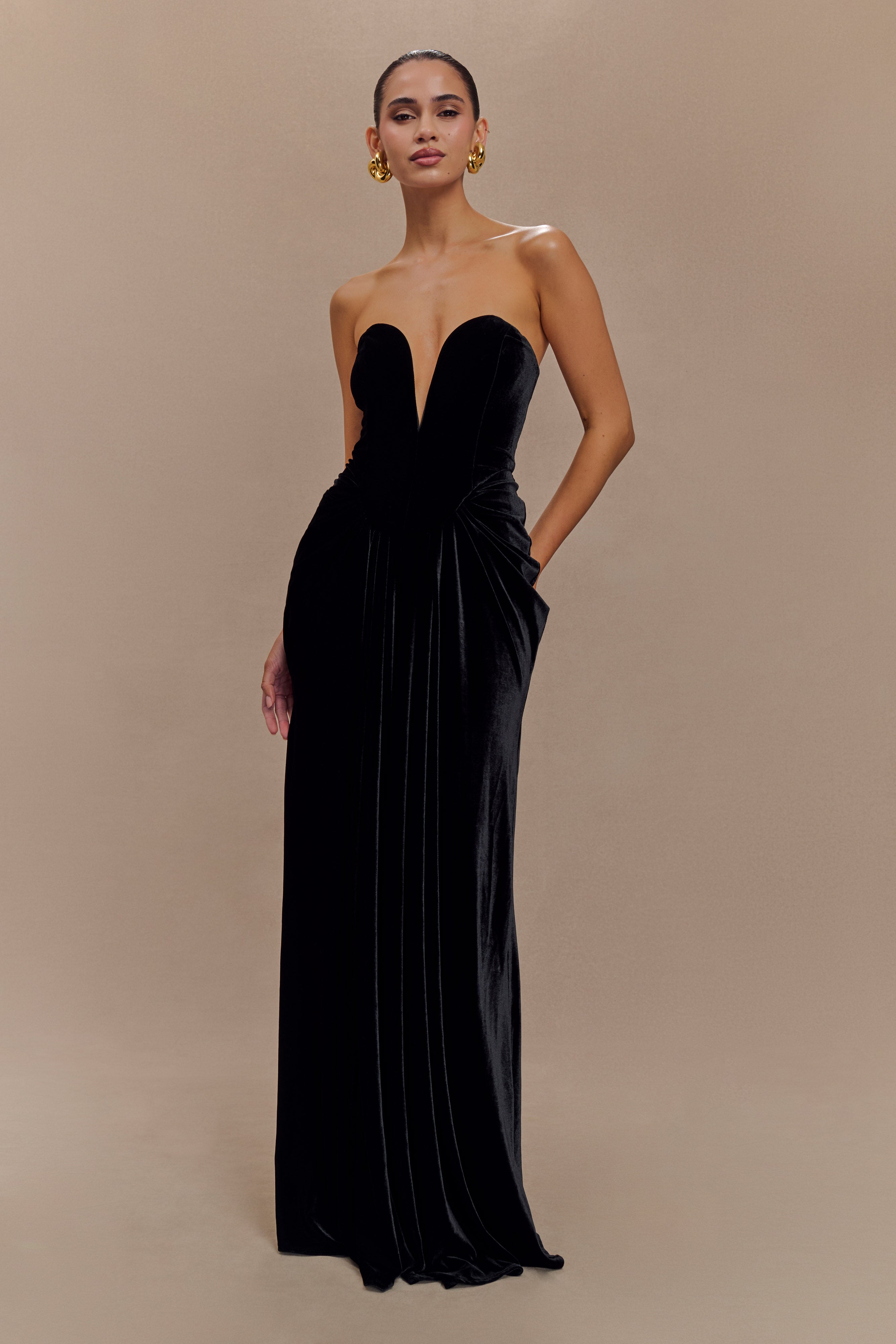 Paige Strapless Velvet Maxi Dress - Black-My Chic Way.All Rights Reserved