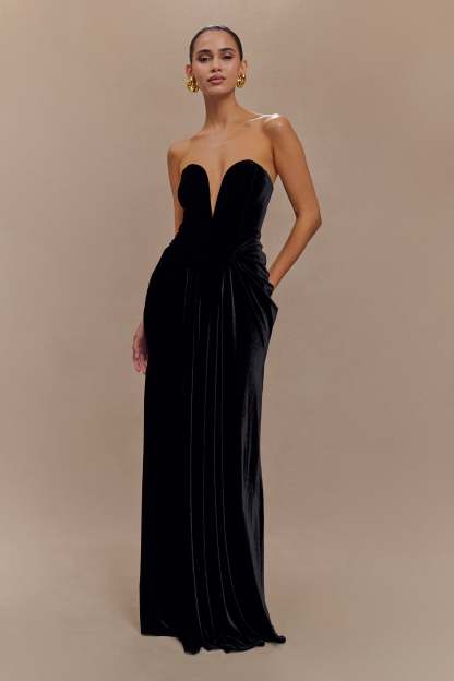 Paige Strapless Velvet Maxi Dress - Black-My Chic Way.All Rights Reserved
