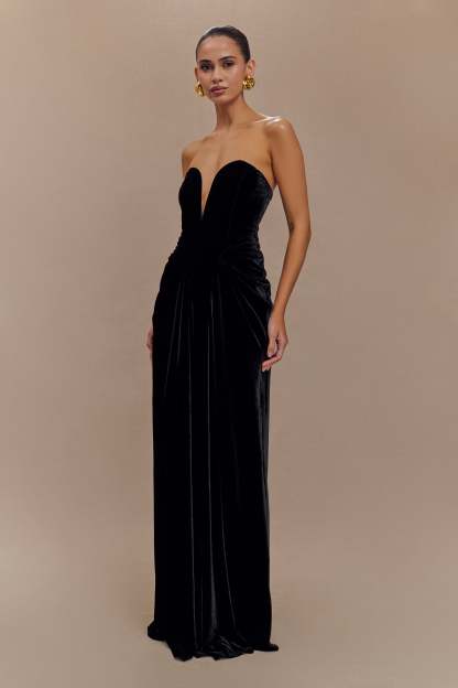 Paige Strapless Velvet Maxi Dress - Black-My Chic Way.All Rights Reserved