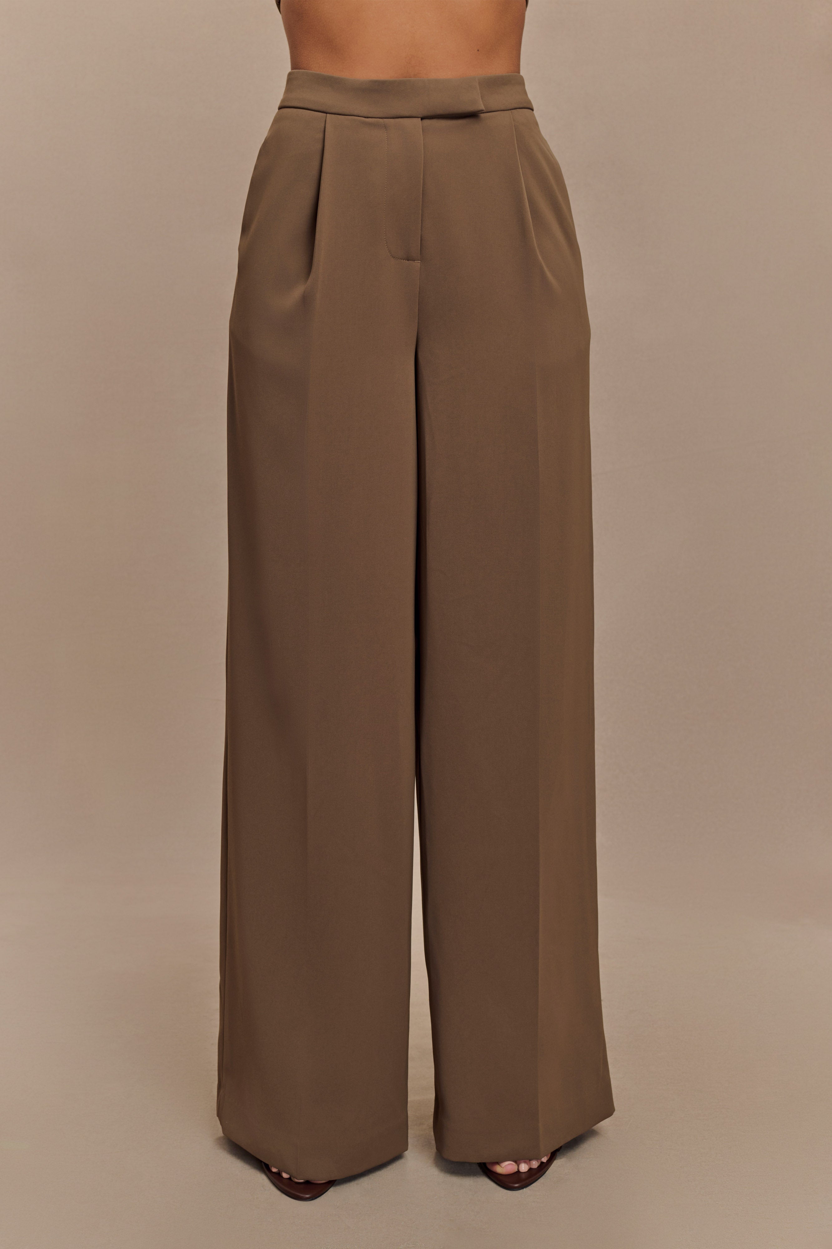 Faith Suiting Wide Leg Pant - Cacao Brown-My Chic Way.All Rights Reserved