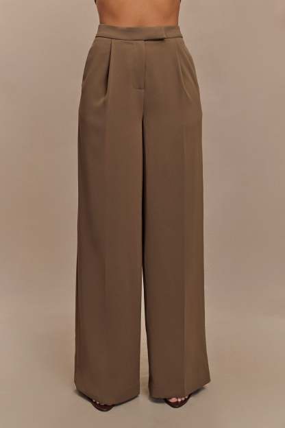 Faith Suiting Wide Leg Pant - Cacao Brown-My Chic Way.All Rights Reserved