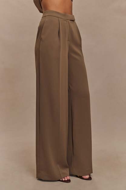 Faith Suiting Wide Leg Pant - Cacao Brown-My Chic Way.All Rights Reserved