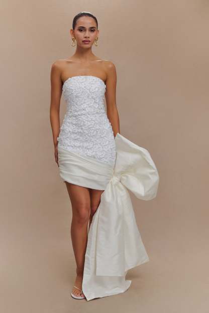 Franka Strapless Bow Mini Dress - White-My Chic Way.All Rights Reserved