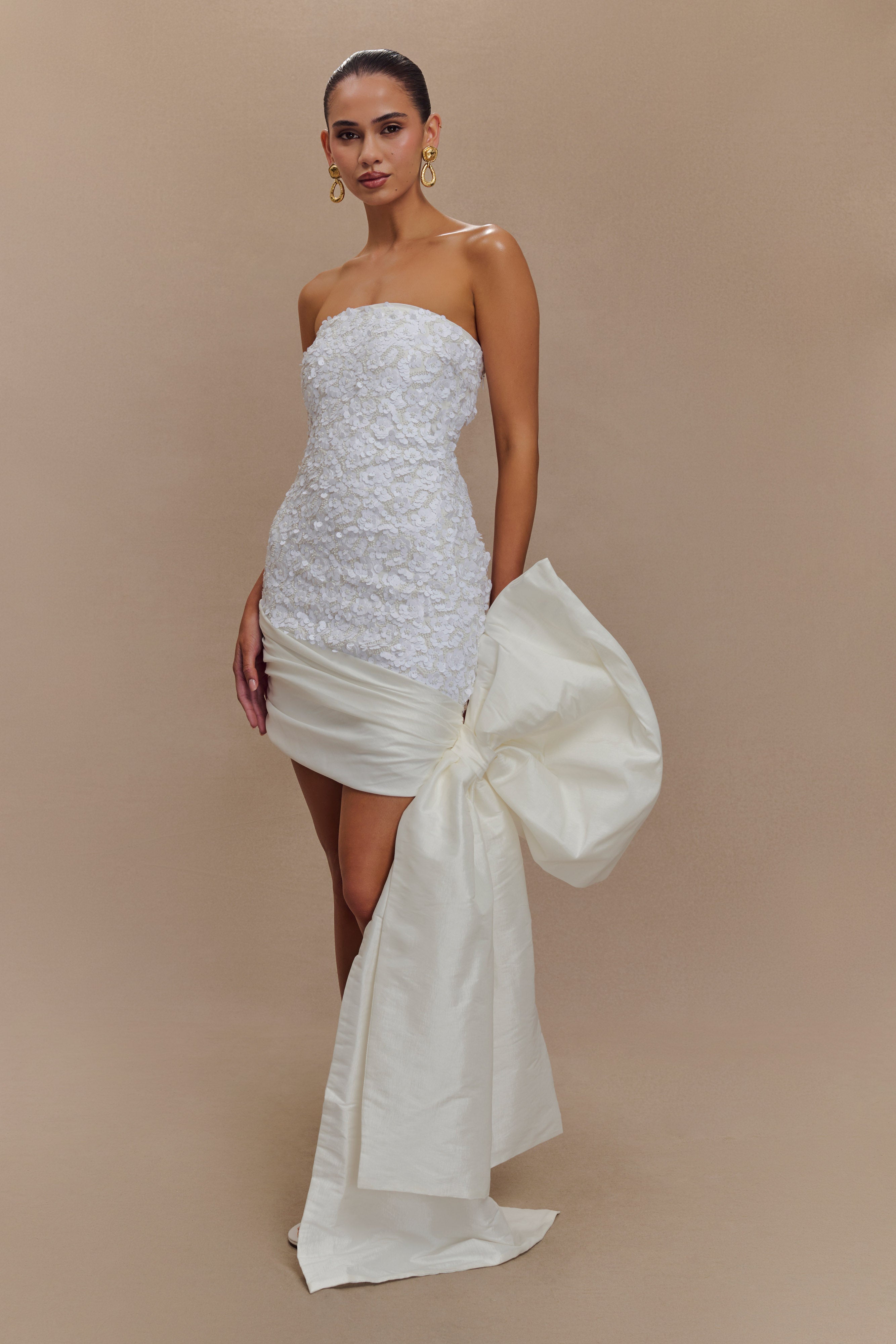 Franka Strapless Bow Mini Dress - White-My Chic Way.All Rights Reserved
