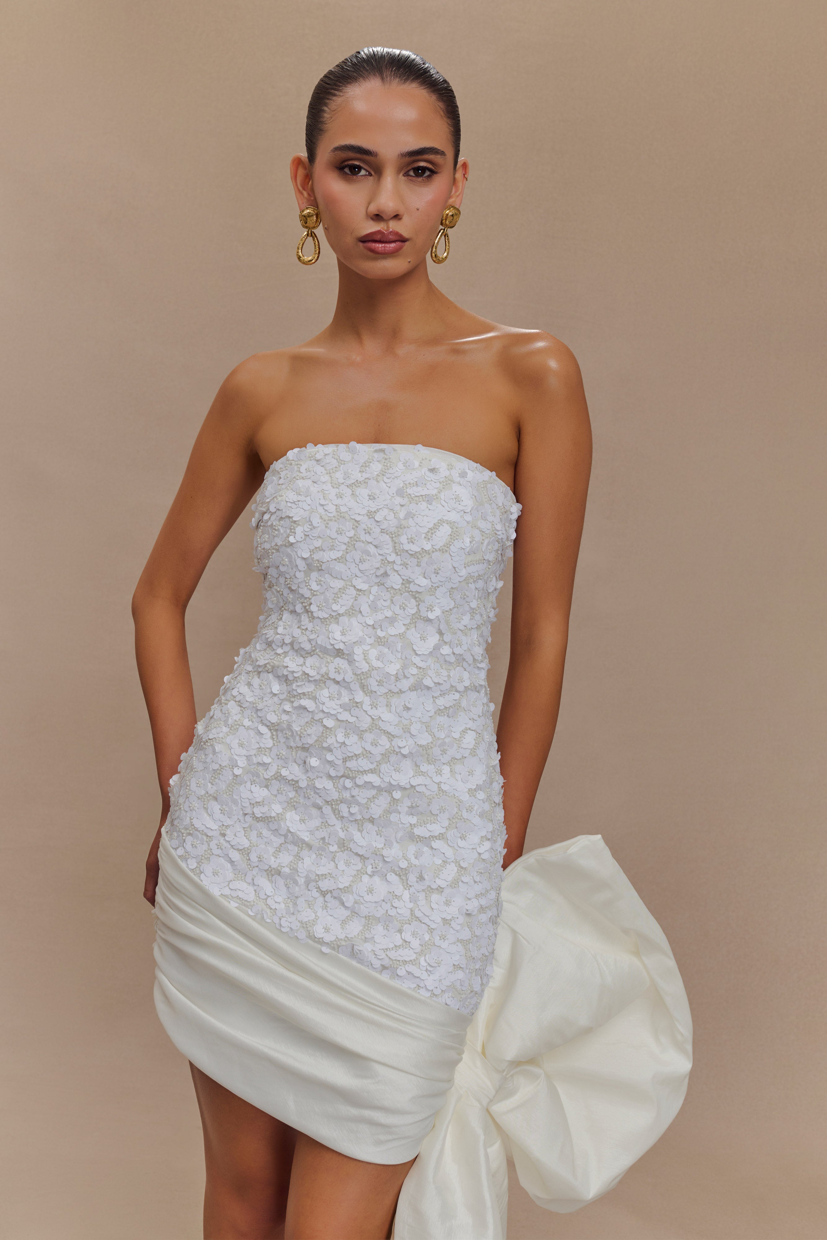 Franka Strapless Bow Mini Dress - White-My Chic Way.All Rights Reserved
