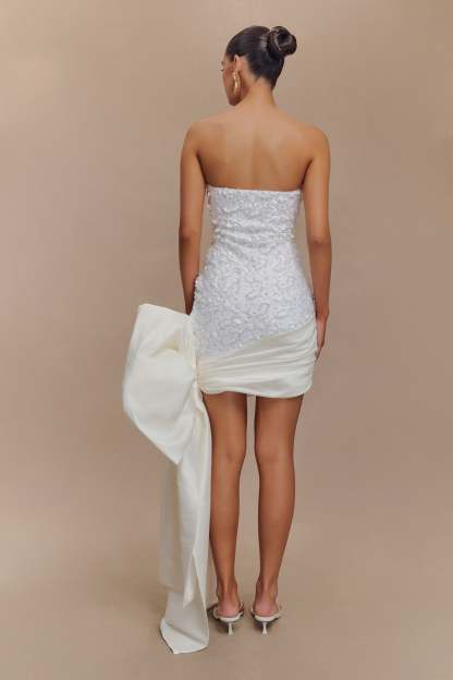 Franka Strapless Bow Mini Dress - White-My Chic Way.All Rights Reserved